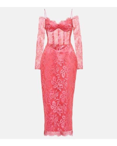 Rasario Corset Lace Midi Dress - Pink