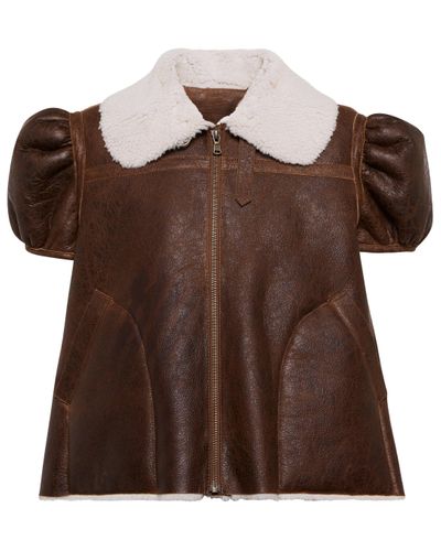 Jean Paul Gaultier Cropped Shearling-lined Leather Jacket - Brown