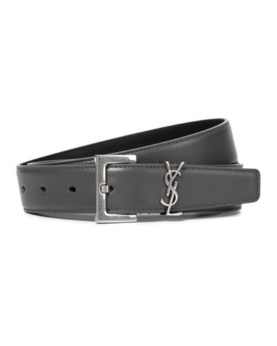 Saint Laurent Monogram Leather Belt - Gray