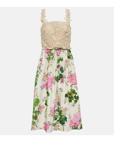 Oscar de la Renta Floral Guipure Lace Midi Dress - White