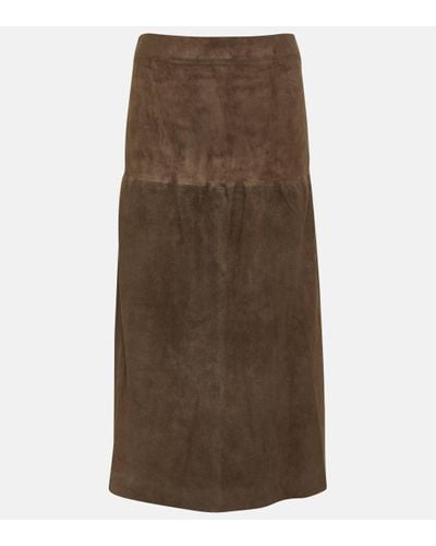 JOSEPH Sacha Suede Midi Skirt - Brown