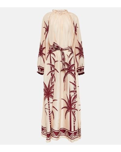 La DoubleJ Cerere Belted Printed Silk-voile Maxi Dress - Natural