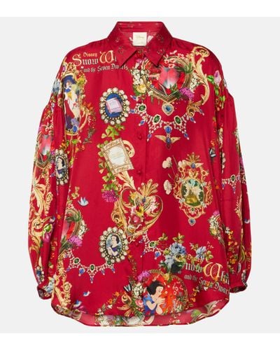 Camilla Printed Silk Shirt - Red