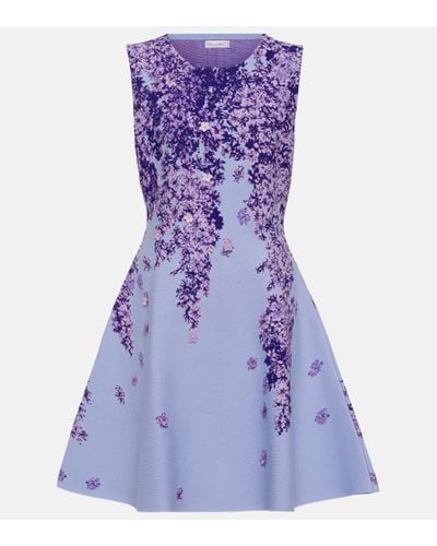 Oscar de la Renta Floral Jacquard-knit Minidress - Blue