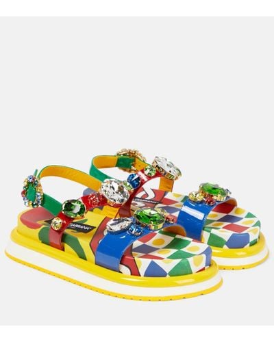 Dolce & Gabbana Day Love Embellished Leather Sandals - Yellow