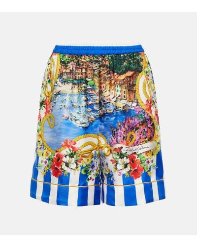 Dolce & Gabbana High-Rise Shorts Portofino aus Seide - Blau