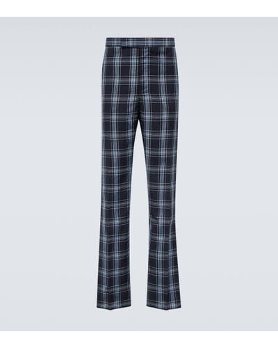 Thom Browne Checked Wool And Linen Trousers - Blue
