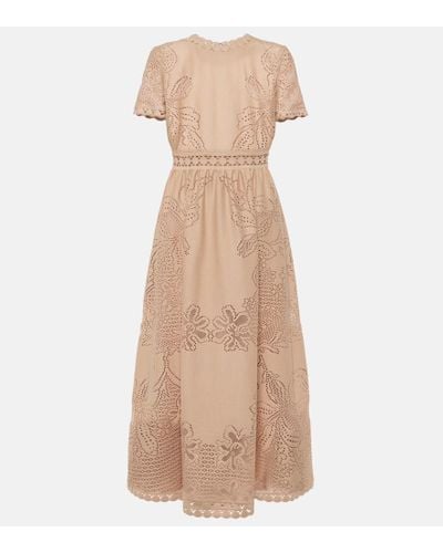 Valentino Broderie Anglaise Cotton-blend Midi Dress - Natural