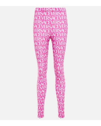 Versace Jacquard Pants With Greek Print In Pink