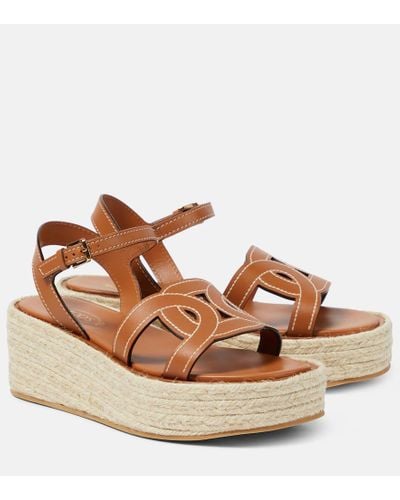 Tod's Leather Espadrille Sandals - Brown