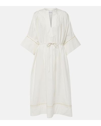 Yves Salomon Belted Cotton-blend Maxi Dress - White