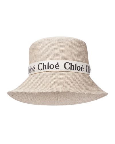 Chloé Hut Woody aus Baumwoll-Canvas - Weiß