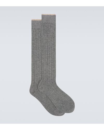 Brunello Cucinelli Ribbed-knit Cotton Socks - Grey