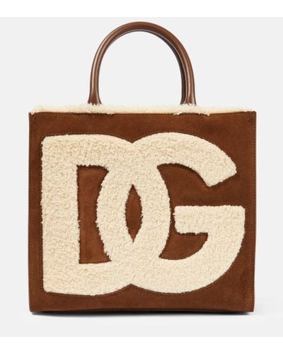 Dolce & Gabbana Tote DG Daily Mini aus Veloursleder - Braun