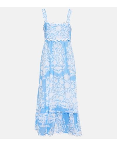 Juliet Dunn Printed Cotton Midi Dress - Blue