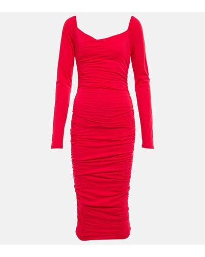 Velvet Gauzy Whisper Jersey Midi Dress - Red