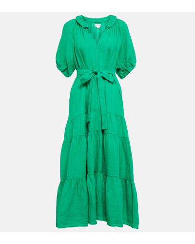 Velvet Robe midi Karina en lin - Vert