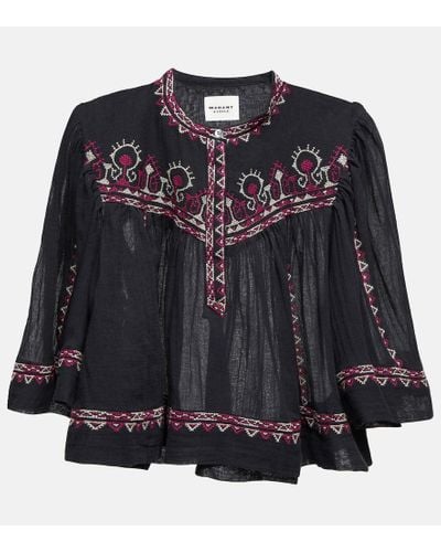Isabel Marant Juline Embroidered Cotton Blouse - Black
