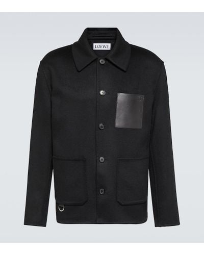 Loewe Hemdjacke aus Wolle und Kaschmir mit Leder - Schwarz