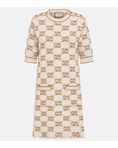 Gucci GG Bouclé Jacquard Wool Dress - Natural