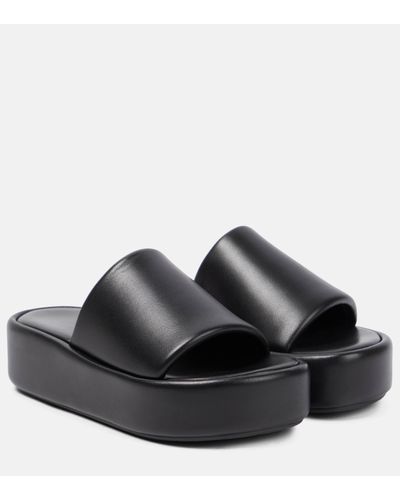 Balenciaga Rise Leather Platform Slides - Black