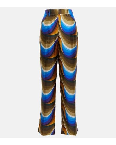 Victoria Beckham Silk Straight Pants - Blue