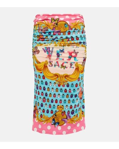Versace Falda midi drapeada y estampada - Multicolor