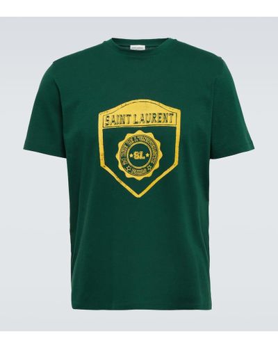 Saint Laurent Bedrucktes T-Shirt aus Baumwoll-Jersey - Grün