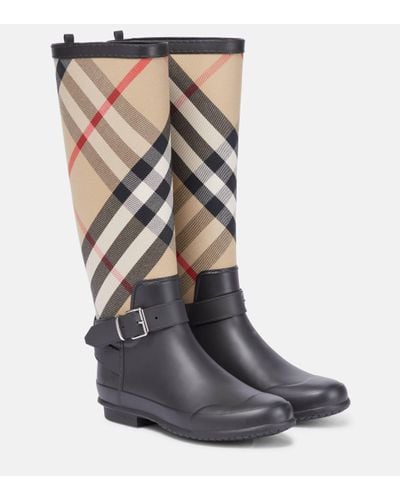 Burberry Strap Detail House Check And Rubber Rain Boots - Multicolour