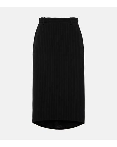 Balenciaga Striped Wool Midi Skirt - Black