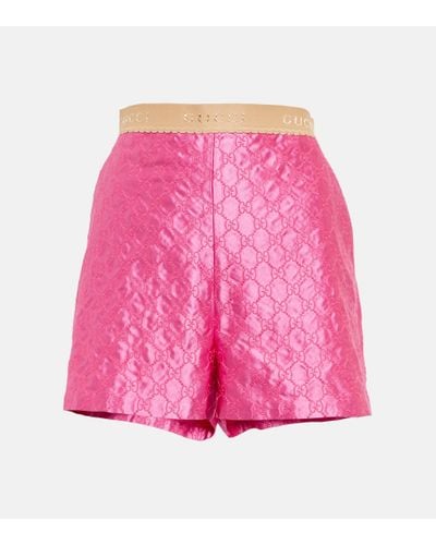 Gucci GG-embroidered Silk Duchesse Shorts - Pink
