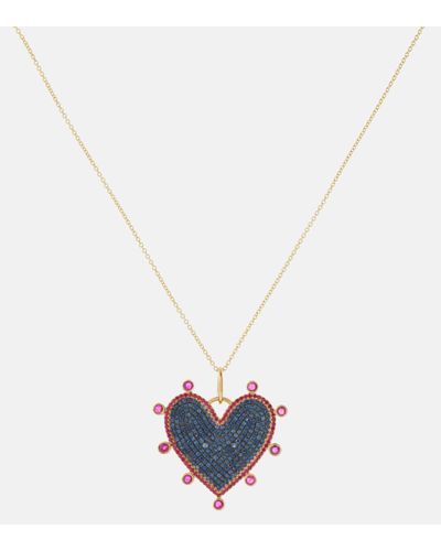 Ileana Makri Halo Heart 18kt Gold Pendant Necklace With Rubies And Sapphires - White