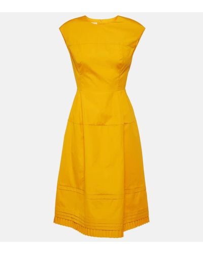 Marni Pleated Cotton Midi Dress - Yellow