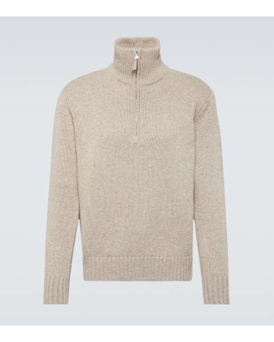 Allude Cashmere Half-zip Sweater - White