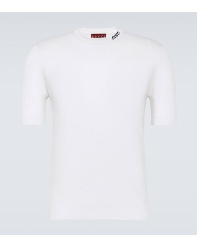 Gucci T-shirt en soie et coton a logo - Blanc