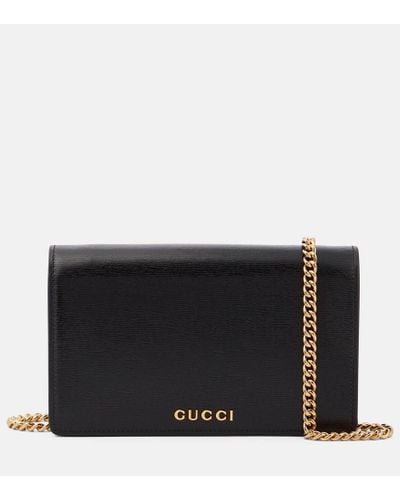 Gucci Script Leather Wallet On Chain - Black