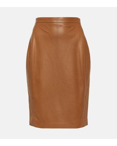 Saint Laurent High-rise Leather Pencil Skirt - Brown