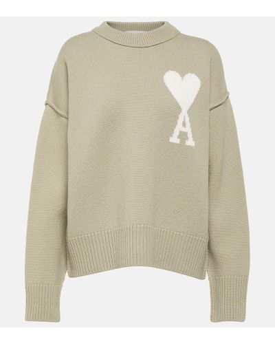Ami Paris Ami De Coeur Wool Sweater - Natural