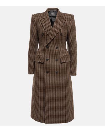 Balenciaga Houndstooth Wool-blend Coat - Brown