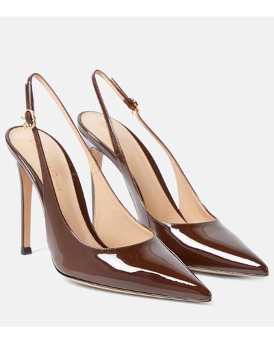 Gianvito Rossi Ribbon Patent Leather Slingback Court Shoes - Brown