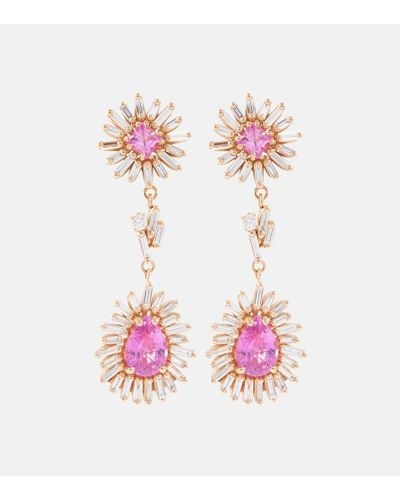 Suzanne Kalan One Of A Kind 18kt Rose Gold Drop Earrings With Diamonds And Pink Sapphires