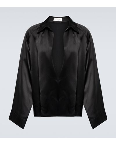 Saint Laurent Silk Crepe Satin Shirt - Black