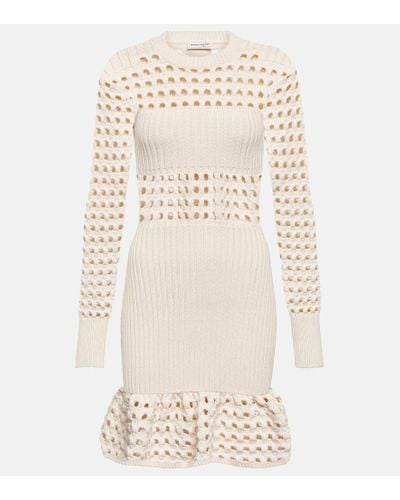 Alexander McQueen Vestido corto de mezcla de algodon con croche - Neutro