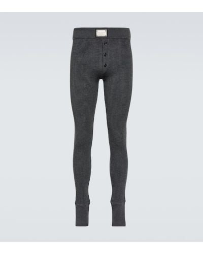 Dolce & Gabbana Logo Ribbed-knit Wool-blend leggings - Gray