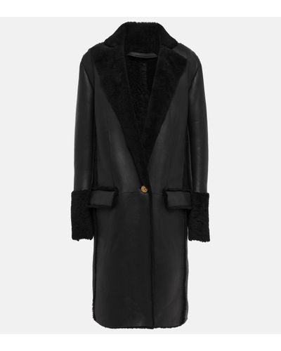 Balmain Leather And Shearling Coat - Black