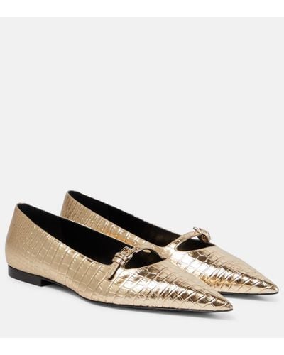 Victoria Beckham Croc-effect Metallic Leather Ballet Flats - Brown