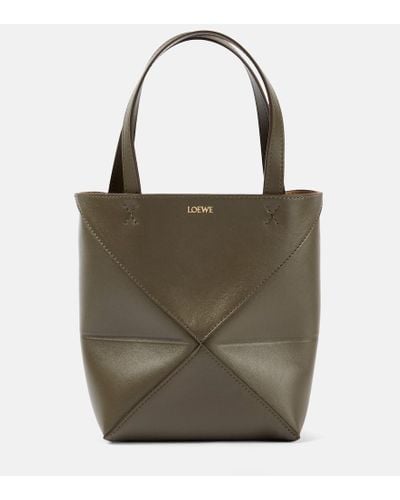 Loewe Puzzle Fold Mini Leather Tote Bag - Brown