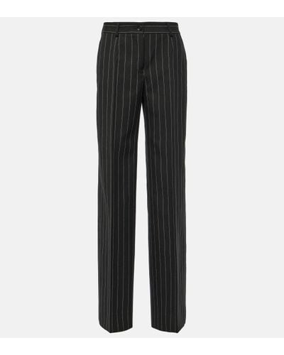 Dolce & Gabbana Pinstripe Virgin Wool Straight Trousers - Black