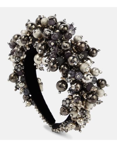 Area Embellished Velvet Headband - Metallic