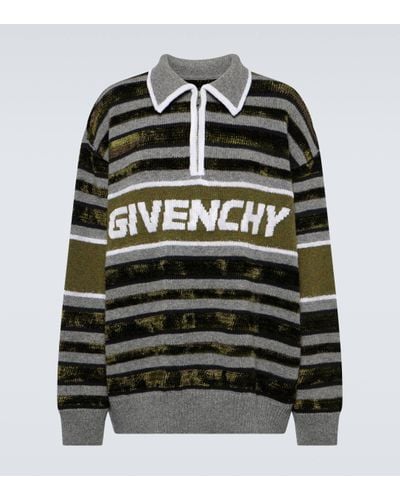 Givenchy Striped Wool-blend Half-zip Jumper - Black
